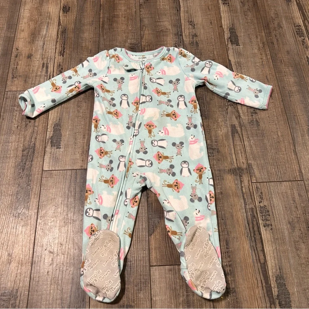 Lot of 4 Carter's Toddler‎ Girl Fleece Footed Pajamas, 24 Months Animals